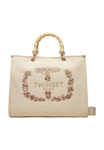 TWINSET Borsa Tote Donna Flower Parchment Beige 241TB8120 - Sandrini Calzature e Abbigliamento