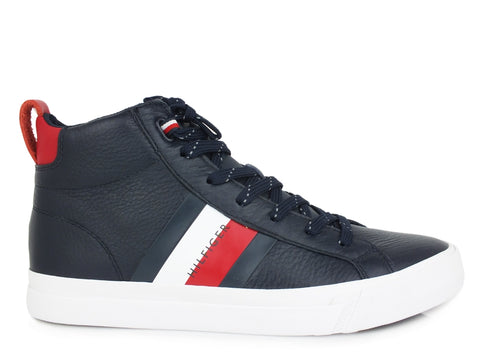 TOMMY H. Flag Detail Leather Sneaker High Midnight FM0FM02371
