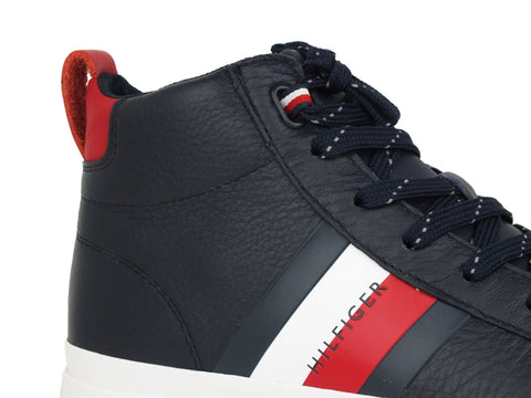 TOMMY H. Flag Detail Leather Sneaker High Midnight FM0FM02371
