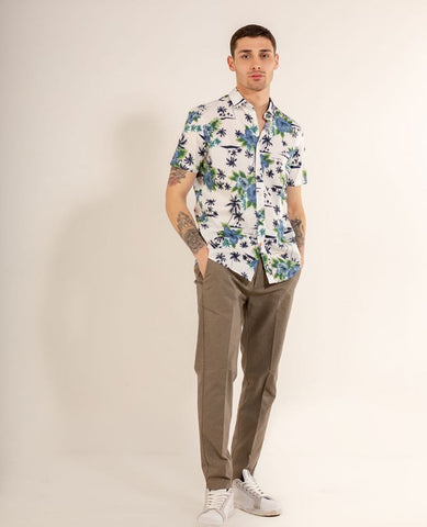 MARKUP Camicia Palme Bianco Azzurro Verde MK79454