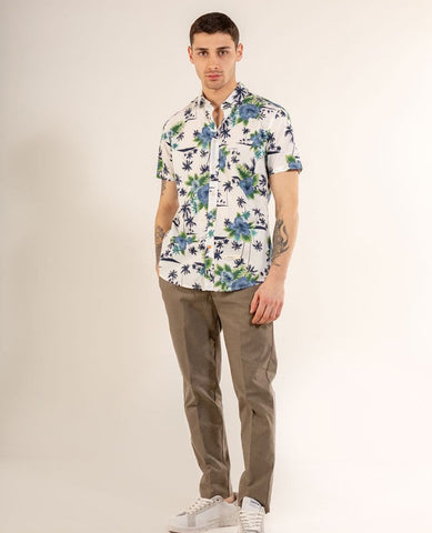 MARKUP Camicia Palme Bianco Azzurro Verde MK79454