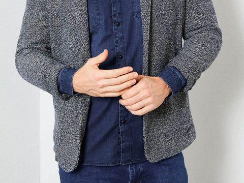 PETROL Giacca Blazer Trama Blu Bianco M-1000-BLA113