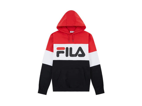 FILA Men Night Blocked Hoody Felpa Cappuccio Red Black White 688051
