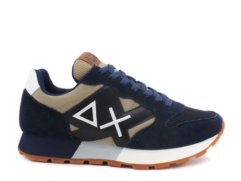 SUN68 Jaki Solid Bicolor Sneakers Uomo Navy Blue Beige Scuro Z40110