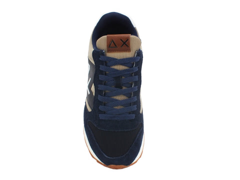 SUN68 Jaki Solid Bicolor Sneakers Uomo Navy Blue Beige Scuro Z40110