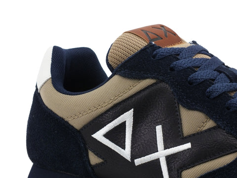 SUN68 Jaki Solid Bicolor Sneakers Uomo Navy Blue Beige Scuro Z40110