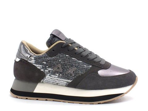 SUN68 Kate Velvet Pailettes Sneakers Donna Grigio Scuro Z40218