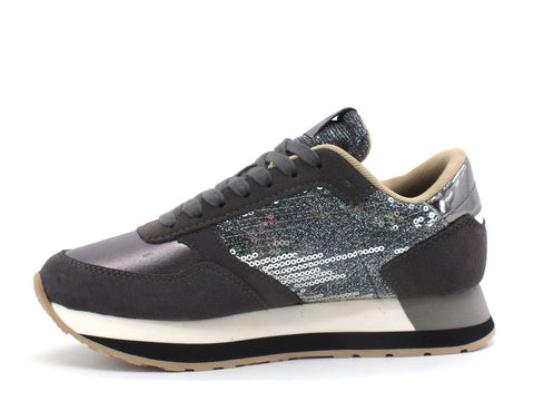 SUN68 Kate Velvet Pailettes Sneakers Donna Grigio Scuro Z40218