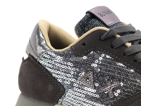 SUN68 Kate Velvet Pailettes Sneakers Donna Grigio Scuro Z40218
