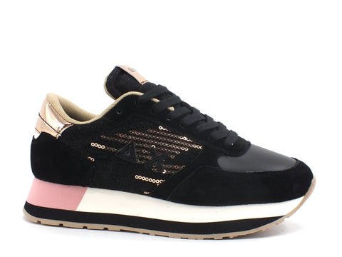 SUN68 Kate Velvet Pailettes Sneakers Donna Nero Rosa Z40218