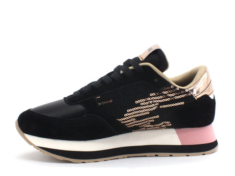 SUN68 Kate Velvet Pailettes Sneakers Donna Nero Rosa Z40218