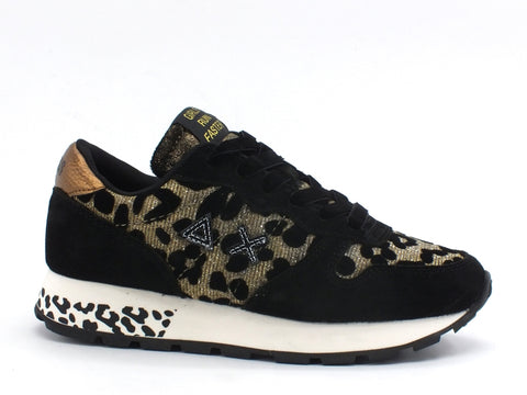 SUN68 Ally Animal Glitter Sneakers Donna Beige Nero Z40208