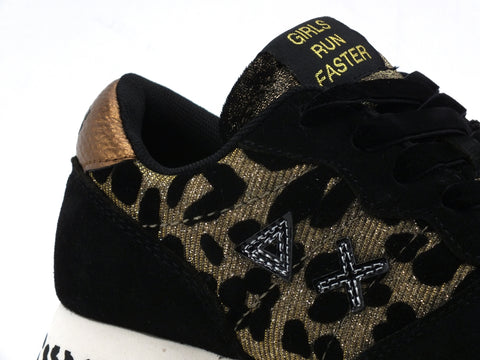 SUN68 Ally Animal Glitter Sneakers Donna Beige Nero Z40208