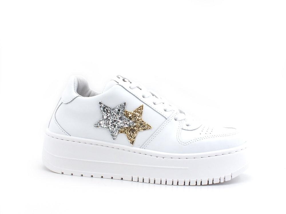 2STAR Sneaker 2 Stair Stelle Glitter Bianco Oro Argento 2SD3271 - Sandrini Calzature e Abbigliamento