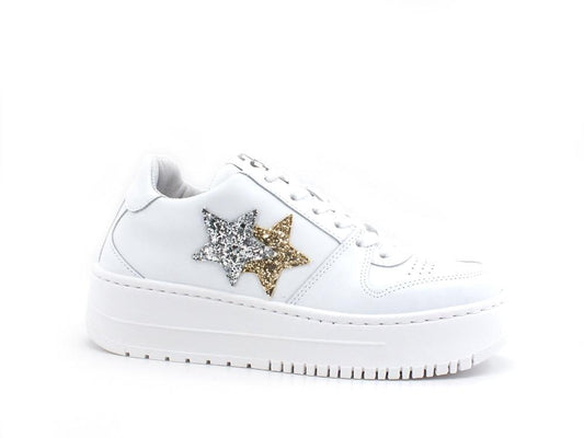 2STAR Sneaker 2 Stair Stelle Glitter Bianco Oro Argento 2SD3271 - Sandrini Calzature e Abbigliamento