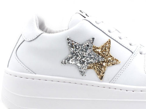 2STAR Sneaker 2 Stair Stelle Glitter Bianco Oro Argento 2SD3271 - Sandrini Calzature e Abbigliamento