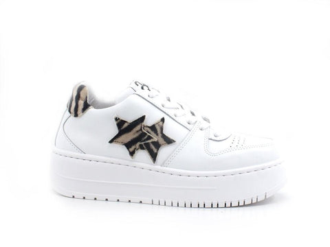 Scopri 2STAR Sneaker Stair Stelle Zebra Bianco Nero Beige