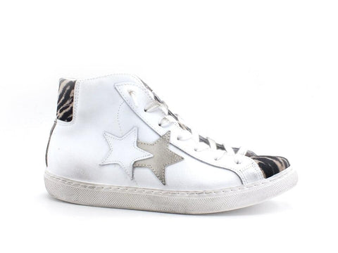2STAR Sneaker High Retro Zebra Bianco Zebra Nero Beige 2SD3302 - Sandrini Calzature e Abbigliamento