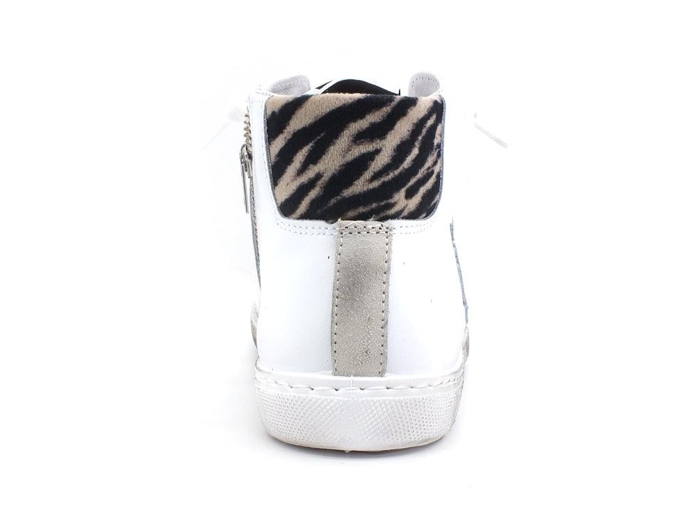 2STAR Sneaker High Retro Zebra Bianco Zebra Nero Beige 2SD3302 - Sandrini Calzature e Abbigliamento