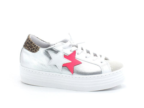 2STAR Sneaker HS Low Retro Leo Platform Silver White Grey 2SD3441 - Sandrini Calzature e Abbigliamento