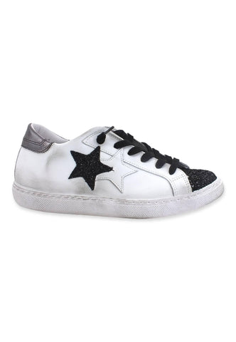 2STAR Sneaker Low Donna Glitter White Black 2SD3621 - Sandrini Calzature e Abbigliamento