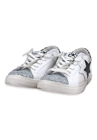 2STAR Sneaker Low Donna Glitter White Silver Black 2SD3622 - Sandrini Calzature e Abbigliamento