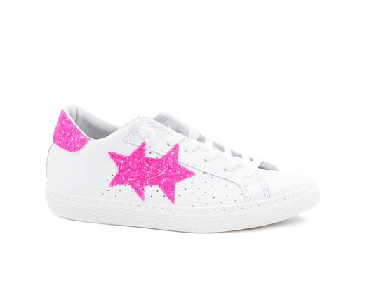 2STAR Sneaker Low Donna Retro Glitter Bianco Fuxia Fluo 2SD3011 - Sandrini Calzature e Abbigliamento