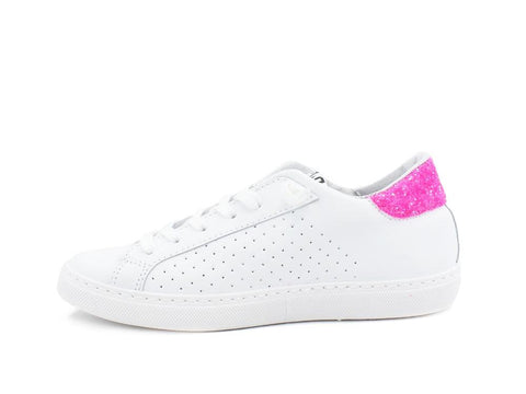 2STAR Sneaker Low Donna Retro Glitter Bianco Fuxia Fluo 2SD3011 - Sandrini Calzature e Abbigliamento