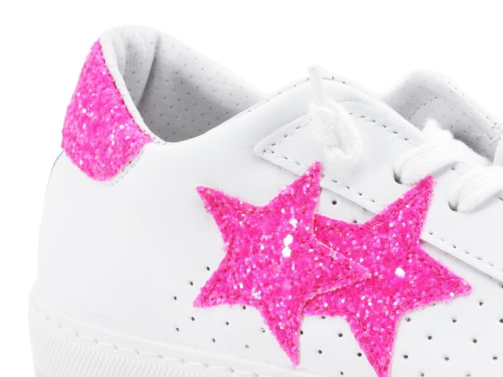 2STAR Sneaker Low Donna Retro Glitter Bianco Fuxia Fluo 2SD3011 - Sandrini Calzature e Abbigliamento