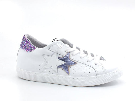 2STAR Sneaker Low Retro Glitter White Violet 2SD3413 - Sandrini Calzature e Abbigliamento