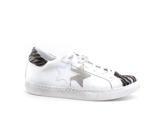 2STAR Sneaker Low Zebra Bianco Beige Nero 2SD3220 - Sandrini Calzature e Abbigliamento