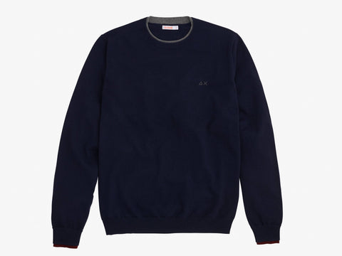 SUN68 Maglione Girocollo Lana Cotone Navy Blu K40105