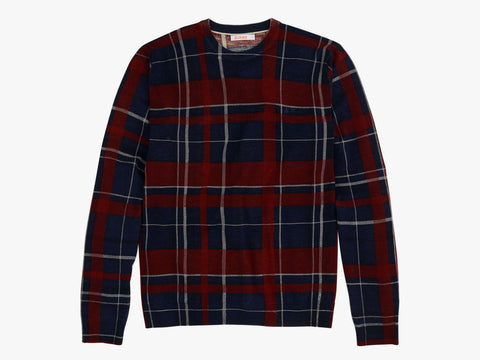 SUN68 Maglione Lana Girocollo Scozzese Bordeaux K40115