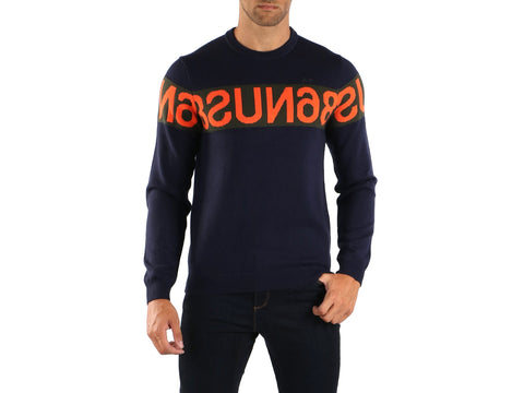 SUN68 Maglione Girocollo Logo Navy Blu K40145