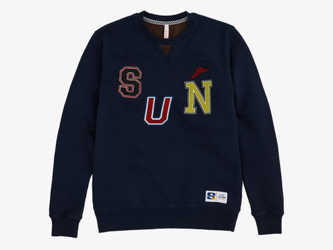SUN68 Felpa Girocollo Logo Navy Blu F40124