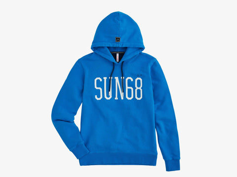 SUN68 Felpa Cappuccio Logo Turchese F40112