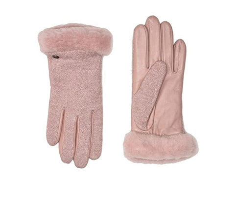 UGG W Fabbic Lthr Shorty Glove Guanti Pelo Pink Rosa 18813