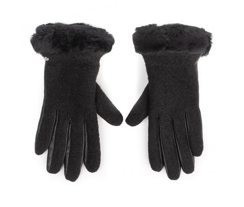 UGG W Fabbic Lthr Shorty Glove Guanti Pelo Black 18813