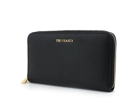 TRUSSARDI Mosca Zip 3 Pocket LG Wallet Portafoglio Black 75W00248