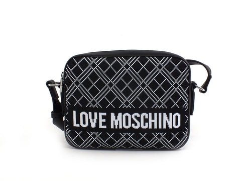 LOVE MOSCHINO Tracolla Borsa Tessuto Logo Bianco Nero JC4072PP1BLL100A