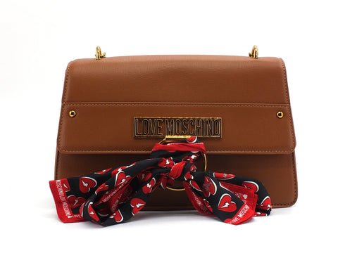 LOVE MOSCHINO Borsa Manico Tracolla Foulard Cuoio Marrone JC4230PP0BKF0200