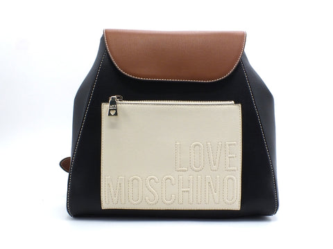 LOVE MOSCHINO Zaino PU Mix Nero Cuoio Avorio JC4118PP1BLB100B