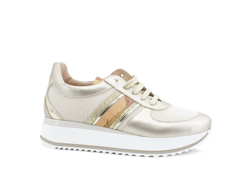 ALVIERO MARTINI 1A CLASSE Sneaker Running Platform Bande Leo Lux Platinum Beige 0930-0574