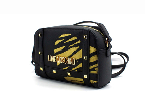 LOVE MOSCHINO  Borsa Pochette Borchie Pu Stampa Cuore Nero Oro JC4074PP1CLG100B