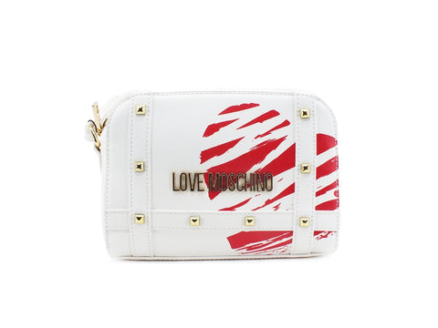 LOVE MOSCHINO Borsa Pochette Borchie Pu Stampa Bianco Rosso JC4074PP1CLG110A