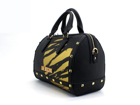 LOVE MOSCHINO Borsa Bauletto Tracolla Pu Stampa Cuore Nero Oro JC4075PP1CLG100B