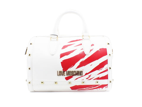 LOVE MOSCHINO Borsa Bauletto Tracolla Pu Stampa Cuore Bianco Rosso JC4075PP1CLG110A
