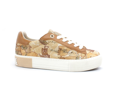 ALVIERO MARTINI 1A CLASSE Sneaker Platform Geo Beige Lamè Cuoio P3A4-10871