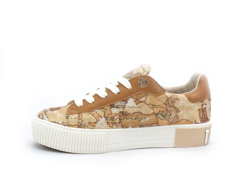 ALVIERO MARTINI 1A CLASSE Sneaker Platform Geo Beige Lamè Cuoio P3A4-10871