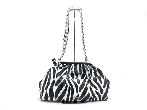 STEVE MADDEN Borsa Clutch Pelle Zebrata Manici Catena White Black BREVIVE